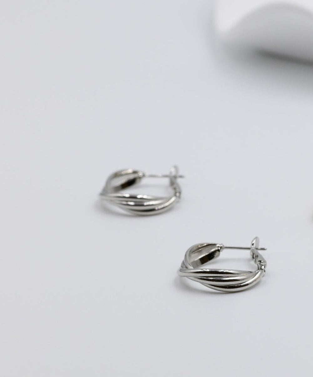 Silver Twist Circle Earrings