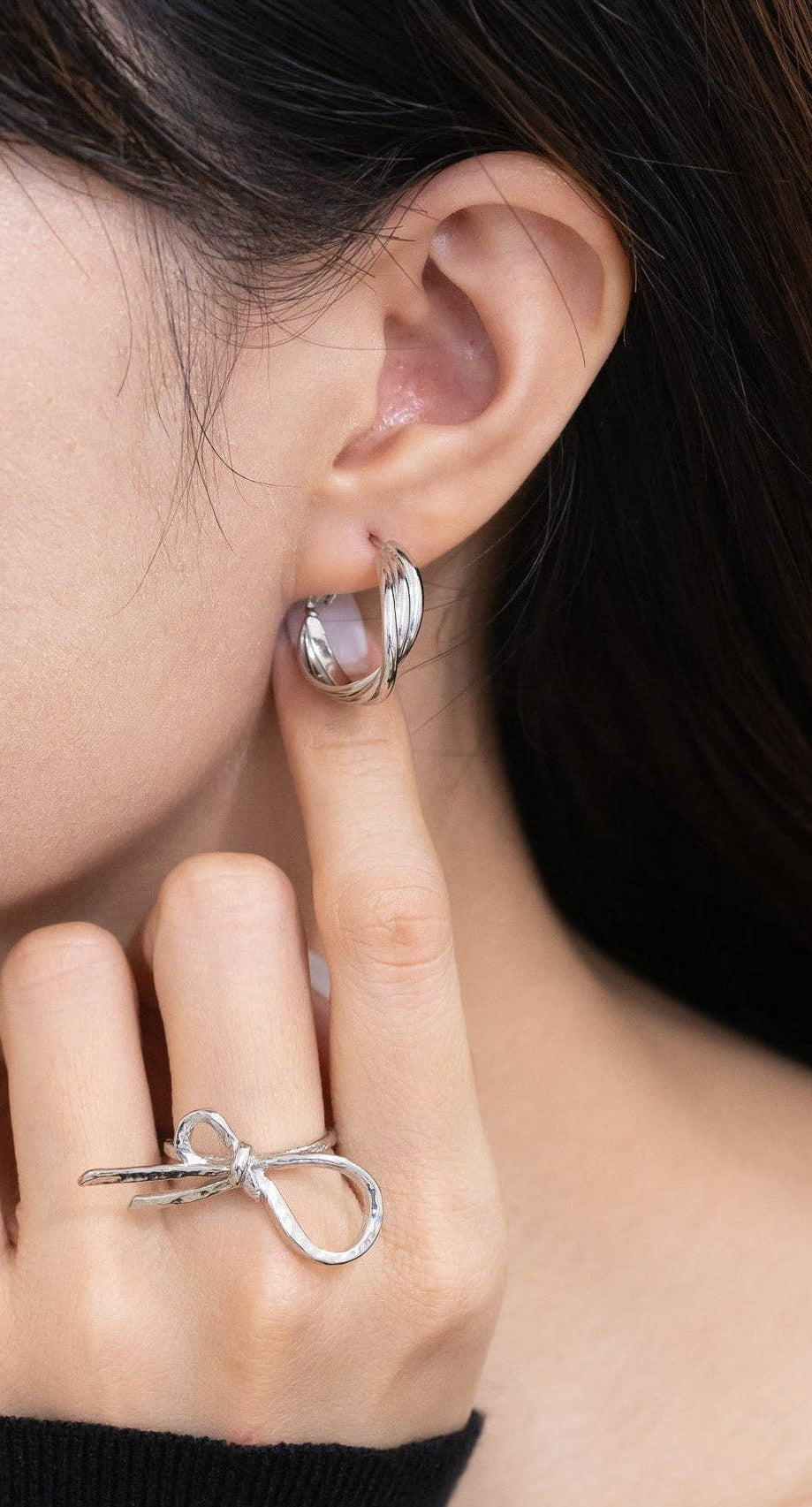 Silver Twist Circle Earrings